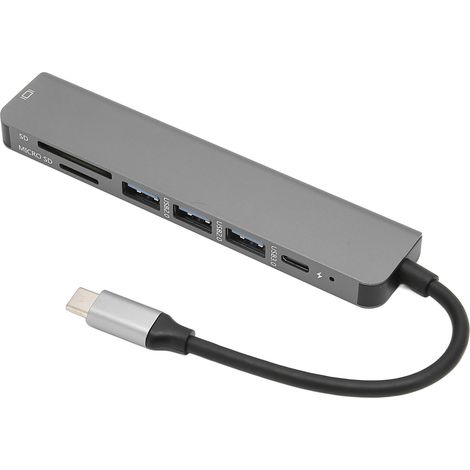 Hub USB-C, adaptateur USB-C vers HDMI 4K@30Hz 7 en 1, comprend 1 port de charge PD, 1 port USB 3.0, 2 ports USB 2.0, 1 port HDMI et un lecteur de cartes SD/TF. (1/5)