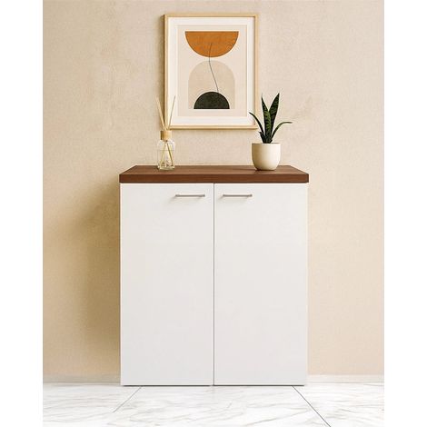 Mobile multiuso 71x65 due ante bianco lucido con top noce (1/4)