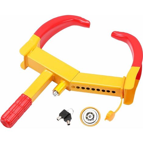 Sabot de Roue Griffe de Pneu Sabot Antivol Véhicule,Bloque Roue,Griffe de Pneu,Antivol de Voiture Bloque,Roue Sécurité Antidémarrage,Universelle,Réglable,Remorque Caravane, Protection Pvc, avec 2 clés (1/4)
