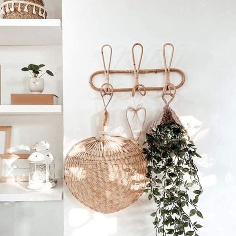 Percheros de pared de ratán, perchero de pared, gancho de pared para ropa, sombreros y prendas infantiles. (1/3)