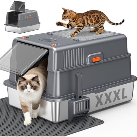 Stainless Steel Litter Tray XXXL – Closed Litter, Lid (1/5)