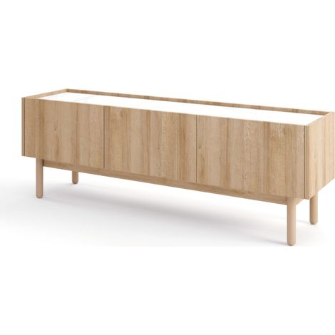 Meuble TV Revelstoke RTV144, chêne riviera, marbre bianco, largeur 144 cm, hauteur 48 cm, profondeur 37 cm (1/4)