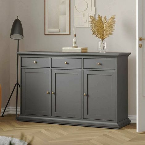 Dmora - Kommode Asola, Wohnzimmerbuffet, Wohnzimmer-Sideboard, Moderne Küchen-Speisekammer, 144x46 h92 cm, Grau (1/5)
