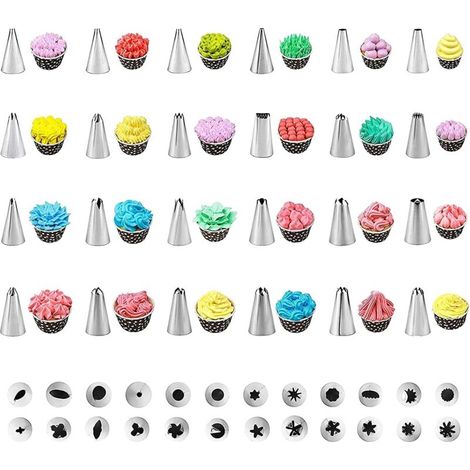 Douille Patisserie Poche à Douille Patisserie 34 Pièces Acier Inoxydable DIY Kits , Muffins 24 Douilles+Puff Douille Ciseaux
