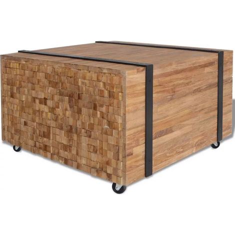 Table basse rectangulaire sur roulettes teck massif clair Anazz (1/5)