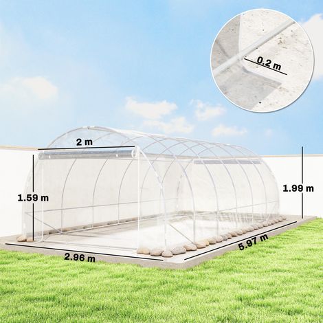 Serre tunnel 3 x 6 x 2 m avec volets roulants, structure en acier, bâche en PE anti-UV, transparente (1/5)