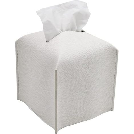 Soporte cuadrado de piel sintética para tapas de rollos de papel higiénico, ideal para tocador, mesita de noche, coche o decoración de oficina, color blanco.