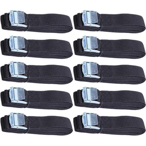 Lot de 10 sangles d'arrimage avec boucle en acier, en nylon épais à dégagement rapide, pour arrimer du chargement, des bagages ou un porte-kayak sur une galerie de toit de voiture (noir)-250X2.5CM-Bla (1/3)