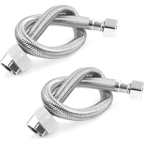 Lot de 2 tuyaux flexibles - Longueur : 30 cm - Tuyau blindé en acier inoxydable 304 - Tuyau de raccordement G 1/2" - G 1/2" - Tuyau flexible 1/2" - Tuyau tressé en acier inoxydable pour robinet, salle (1/5)