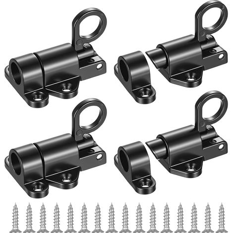 4 Pcs Loquet Coulissant Automatique à Ressort, avec Vis Verrous à ressort pour portails en bois, fenêtres, portails de jardin, portes d'armoire, vis incluses. (1/5)