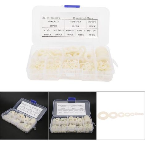 Lot de 500 Rondelles Nylon Blanches M2 M2.5 M3 M4 M5 M6 M8 M10 - Kit Visserie Quincaillerie (1/3)