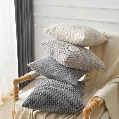 Housse Coussin Canape 40x40 Gris Beige Crème Dégradé en Velours Côtelé Lot de 4 Coussins Décoratifs Boheme pour Canapé, Salon et Chambre, Super Doux Housse de Coussin 40x40 (1/4)
