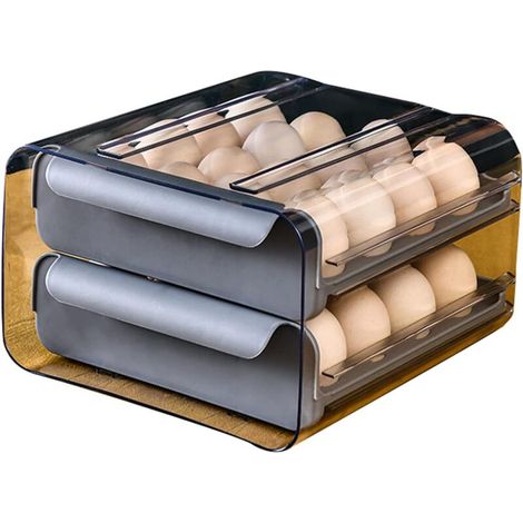 Support à poulet, carton à œufs de type tiroir empilable à double couche, récipient de stockage frais en plastique, réfrigérateur, support à œufs anti-chute (32 pièces) (1/5)