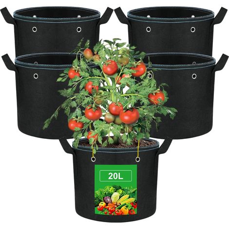 Sacchi Tessuto Fioriere Coltivazione Piante Manici Neri 5 pz 20L (1/5)