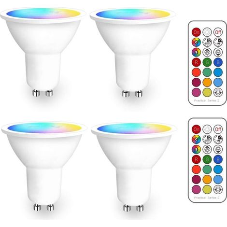 Ampoule LED GU10 RGB Spot - Changement de Couleur, Dimmable Blanc Chaud (2700K-6500K), Télécommande Infrarouge Incluse (Pack de 4)