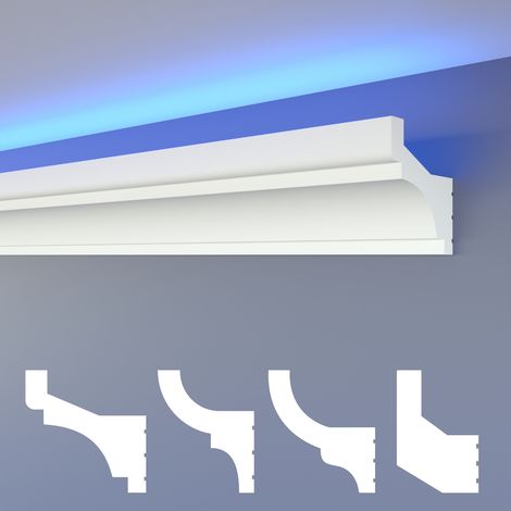 HEXIMO LED moulures classiques, éclairage indirect corniche de plafond XPS Styropor: HLED-3 - 72x73 mm, 10.2 mètres / 6 barrettes