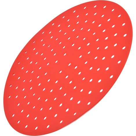 Tapis de cuisson rond antiadhésif en silicone 20cm, pour friteuse et vapeur, antidérapant, rouge (1/5)