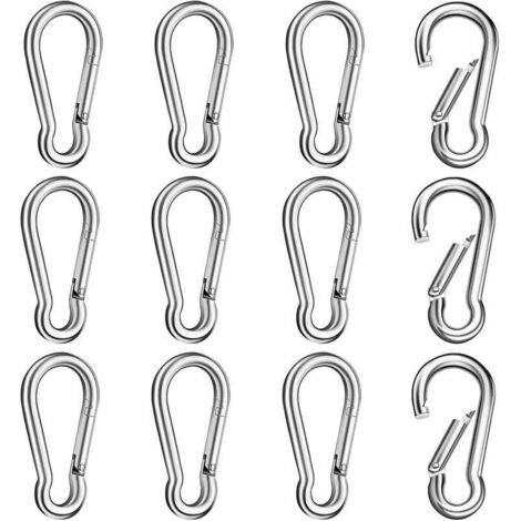Mousquetons en acier inoxydable - Lot de 12 - Robustes, multi-usages pour le sport, le camping, les animaux de compagnie, 6x60 mm. (1/5)