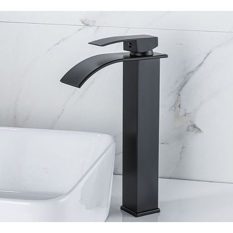 Waterfall faucet in lacquer, countertop basin with hot and cold water, toilets, bathroom cabinets, single-hole faucet, waterfall basin faucet, black waterfall mixer tap, single-hole brass (1/3)