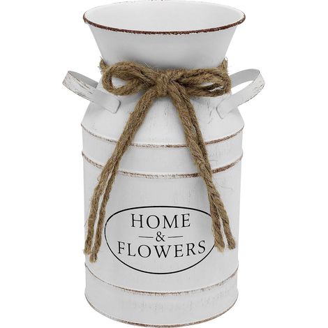 Vase rustique de style français, pichet/vase à fleurs blanc vintage, style ferme, idéal pour la décoration d'une véranda - 19,5 cm de hauteur (1/4)