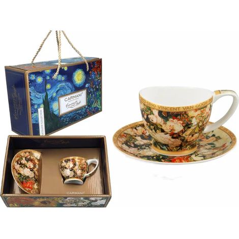 Carmani, taza de espresso t. Mini Vanessa 90ml - VAN gogh/Jarrón con rosas