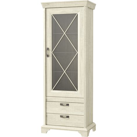 Selsey Kashmir - Vitrine seule porte - blanc - 2 tiroirs - étagères en verre - style classique (1/4)