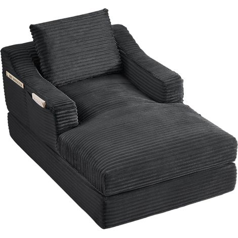 Sillón chaise longue de chenilla gris oscuro, 1 plaza, convertible en cama, HOMVRA (1/5)