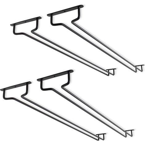 Lot de 4 supports pour verres à vin sous armoire de 15,7 pouces - Support en métal pour verres à vin - Support pour verres à vin - Pour mini bar, rangement de cuisine - Noir (1/5)