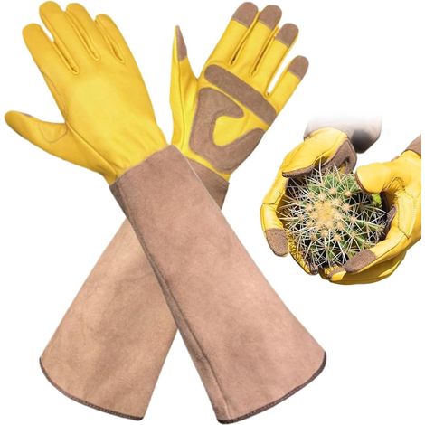 Gants de jardinage pour femmes - 1 paire - Cuir de vachette - Protègent les mains et les bras - Gants de jardinage de 45 cm - Pour hommes et femmes (1/3)