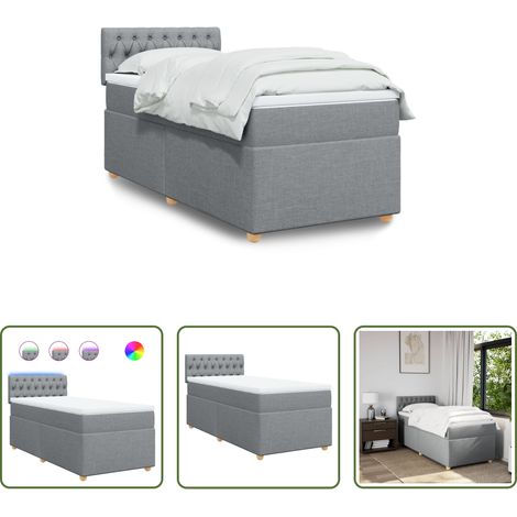 vidaXL Surmatelas - Sommier à lattes de lit et matelas Gris clair 90x190 cm Tissu (1/5)