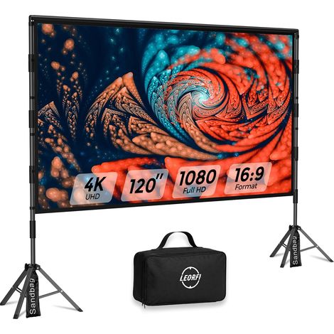 Écran de Projection Portable 120 Pouces avec Trépied - Toile de Projection HD 4K 16:9 pour Intérieur/Extérieur, Projection Avant/Arrière, Léger avec Sac de Transport et Accessoires de Fixation (1/5)