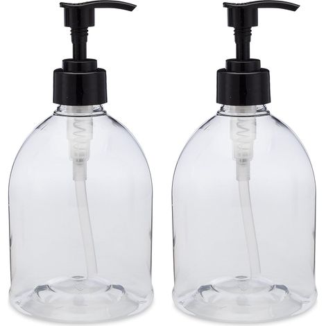 2 flacons à pompe rechargeables de 500 ml, distributeurs pour savon, lotion, shampoing et huile, plastique PET incassable (1/4)