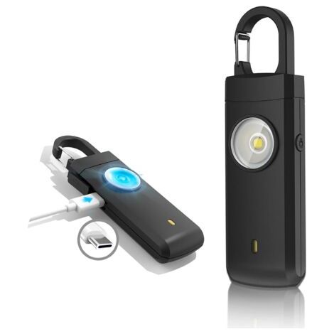 Sirène d'autodéfense pour femmes, alarme personnelle avec stroboscope LED, alarme de sécurité personnelle Scream Safesound, lumière stroboscopique, rechargeable, porte-clés
