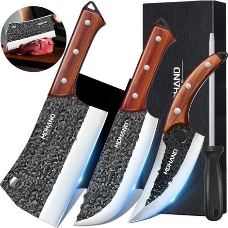 Juego de cuchillos de chef, hojas de acero inoxidable, fundas protectoras, color negro. (1/2)
