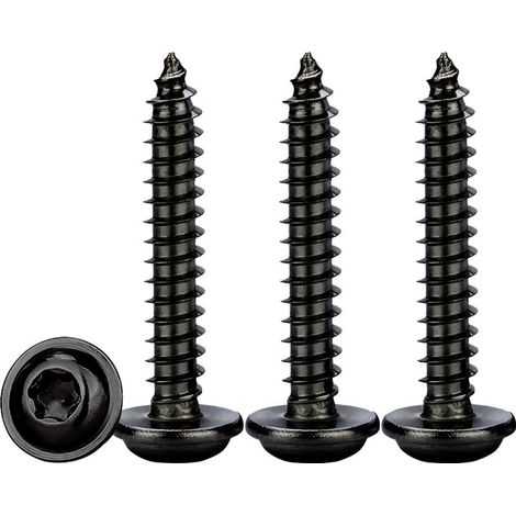 Vis à Tôle Autoperceuses M4x20mm,50 Pièces Vis Autoforeuse Torx avec Rondelle Acier Inoxydable A2 V2A Noir Vis Bois à Tête Bombée Plate Dureté élevée,Entièrement Fileté (1/5)