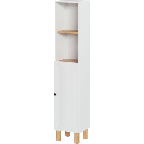 Colonne de salle de bain en mélamine coloris blanc mat - Longueur 30 x profondeur 27 x Hauteur 140 cm -PEGANE- (1/4)