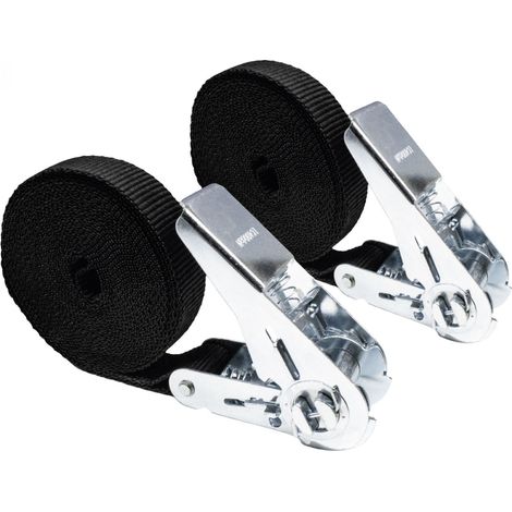 Lot de 2 sangles d'arrimage à cliquet - 25 mm x 5 m - Noir - Linxor