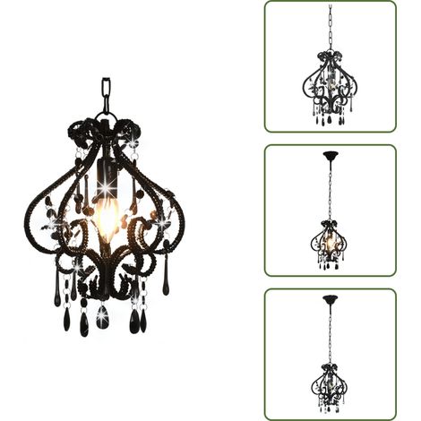 Plafonnier avec perles Noir Rond E14 - Luminaire Suspendu - Lampadaire - Plafond - Décoration Intérieure - Luminaire Moderne (1/5)