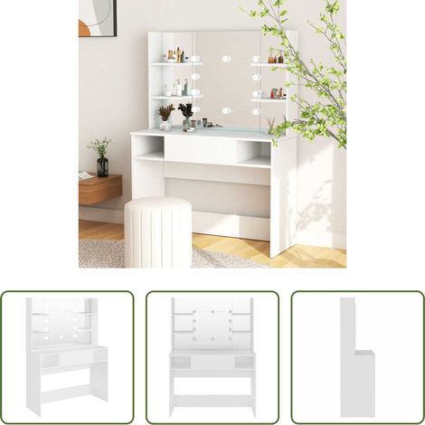 Miroir de maquillage -  Table de maquillage avec éclairage LED 100x40x135 cm MDF Blanc (1/5)