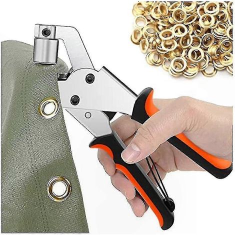 Pince à œillets professionnelle pour bâche, lot de 300 œillets diamètre 10 mm, outil de pose pour toile et tissu, kit de rivetage manuel (1/5)