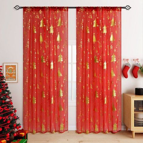Lot de 2 Rideaux Transparents de Noël à Imprimé Flocons de Neige pour Salon, 52 Pouces W X 107.9 Pouces L (1/5)