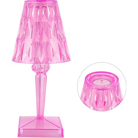 Lampe de table LED cristal transparent à prisme dimmable, lampe de bureau rechargeable par USB, éclairage intérieur rose (1/5)