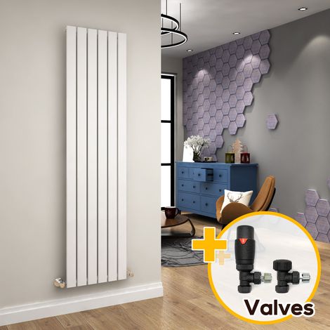 ELEGANT Radiator 1800 x 452 mm White Vertical Single Flat Panel Designer Bathroom Central Heating Radiator + Anthracite Thermostatic Radiator Valves (1/5)