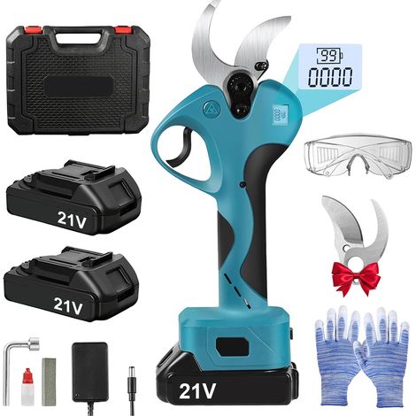 Sécateur Électrique sans Fil 21V, Sécateur avec 2 Batteries et chargeur, Coupe 40mm, Écran LCD, 1500W, pour Verger Agricole etc (1/5)