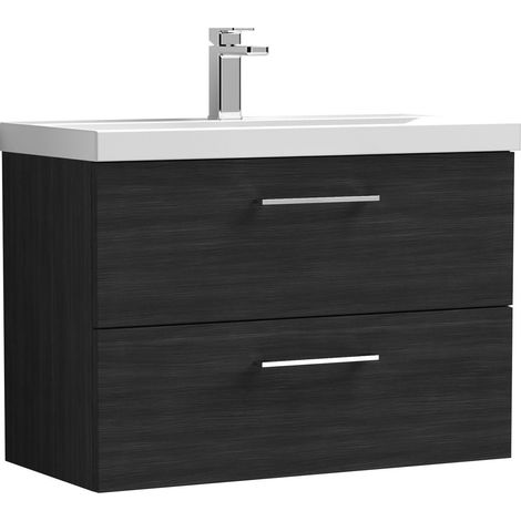 Balterley Modern Bathroom 2 Soft Close Drawer Wall Hung Vanity Unit & Thin-Edge Basin, Charcoal Black, 800mm