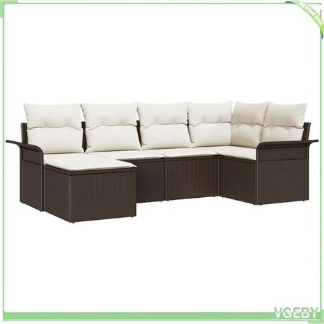 Ensemble de canapé de jardin - FAFEICY - Modulable - Poly rotin marron - 6 places - Rangement intégré (1/5)