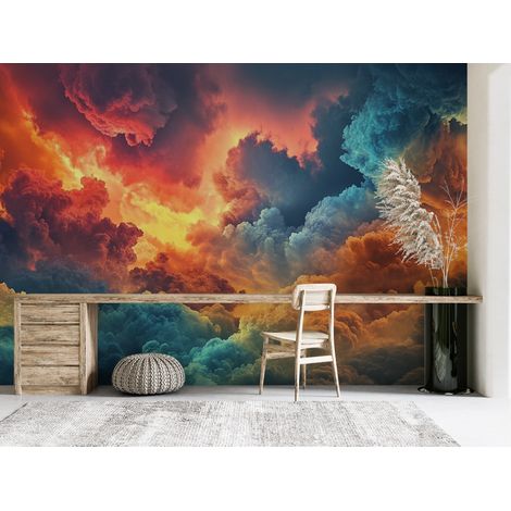 Papier peint nature ciel dorage aux reflets orange et bleus - 150 x 250 cm (1/2)