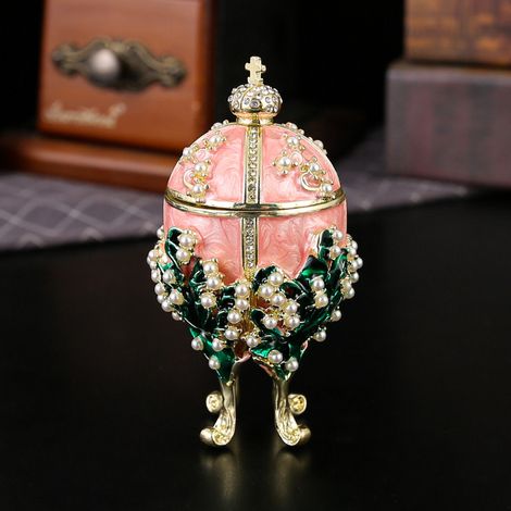 Boîte à bijoux en émail rose, décor œuf en émail, boîte vintage (1/2)