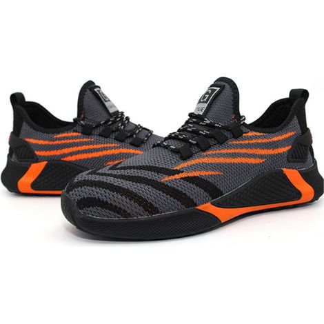 Chaussures de sécurité homme été 43 embout en acier légères antidérapantes résistantes tricoté pour chantier Noir orange (1/5)