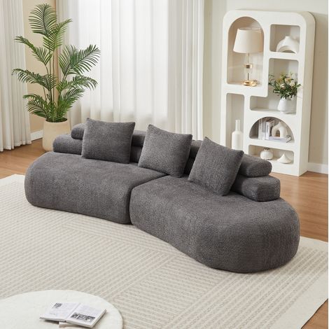Divano modulare in ciniglia, design arrotondato senza spigoli, 3 elementi per soggiorno e camera da letto - grigio (1/5)